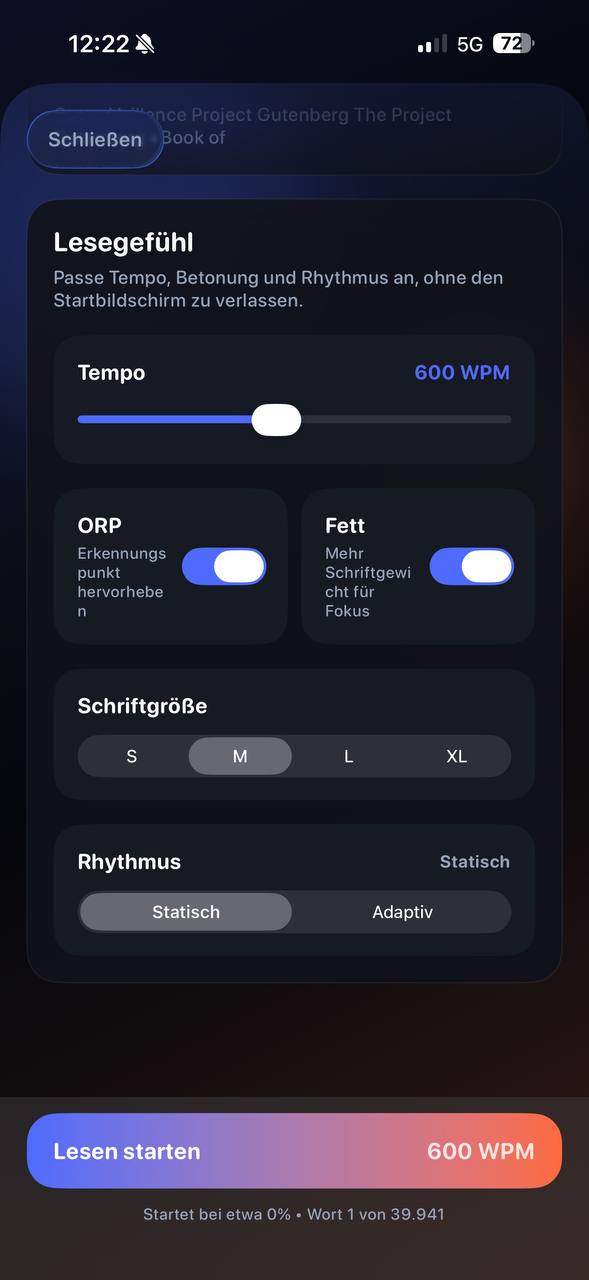 FlowReader Einstellungen